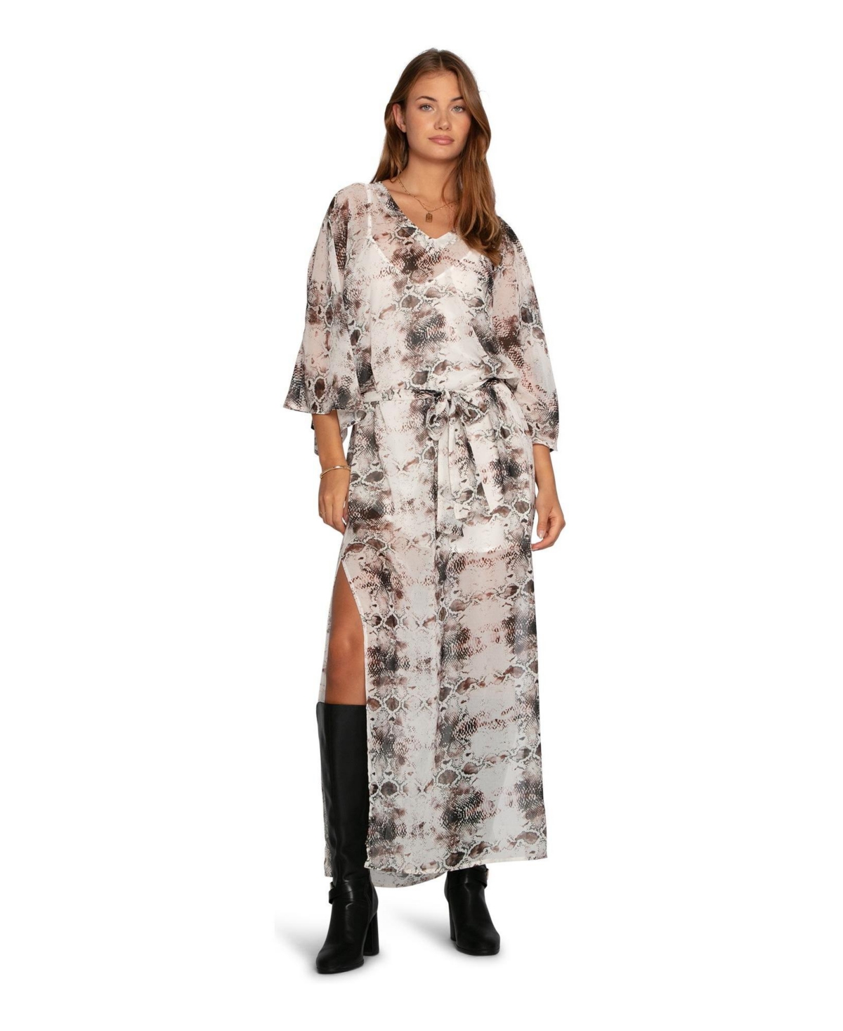 Belle & Bloom Women’s Heart on Fire Snake Print Kaftan – Chocolate