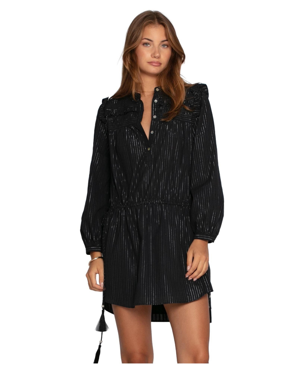 Belle & Bloom Women’s Off the Vine Lurex Stripe Mini Dress – Black