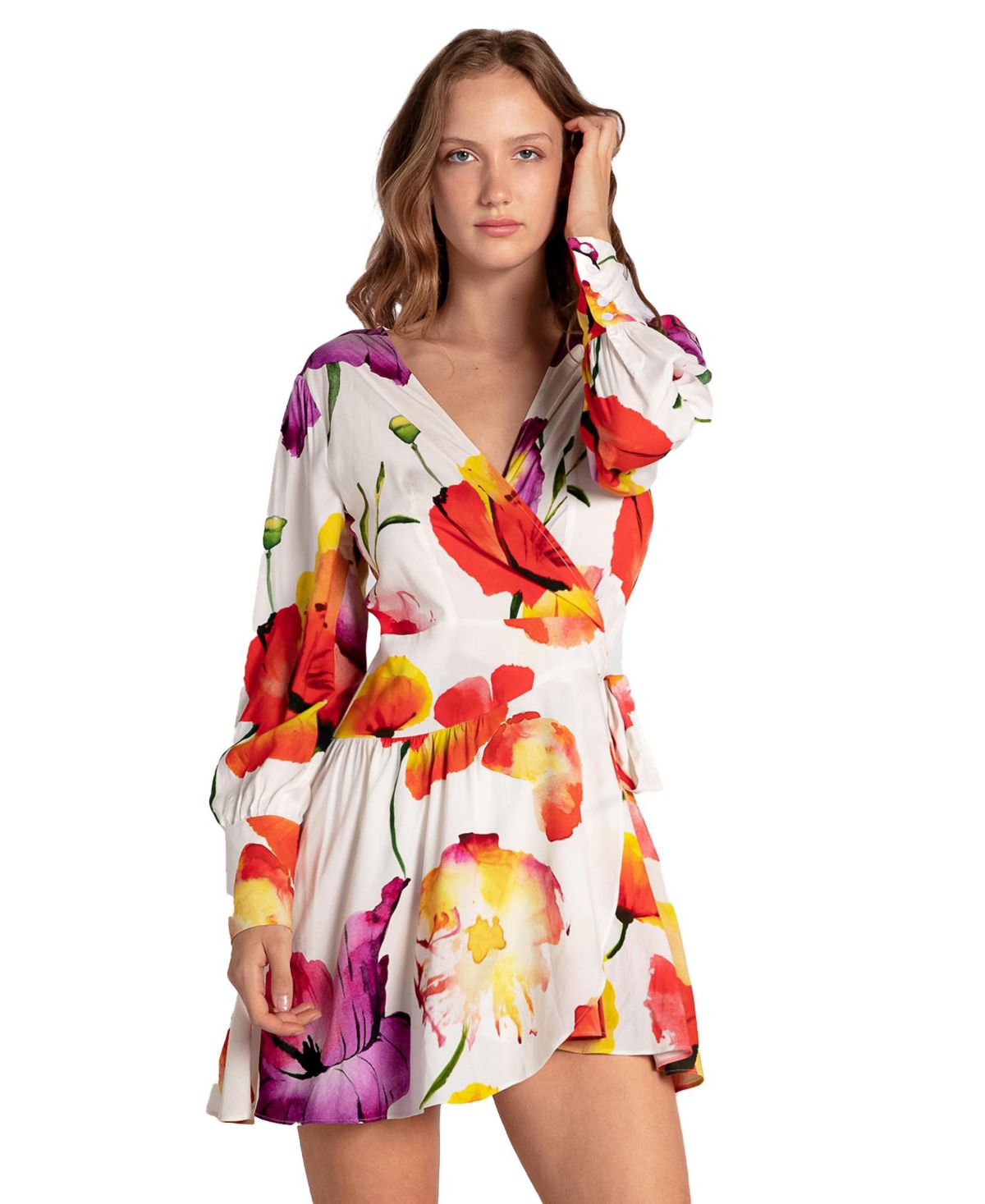 Belle & Bloom Women’s The Dancer Longsleeve Mini Wrap Dress – Open White