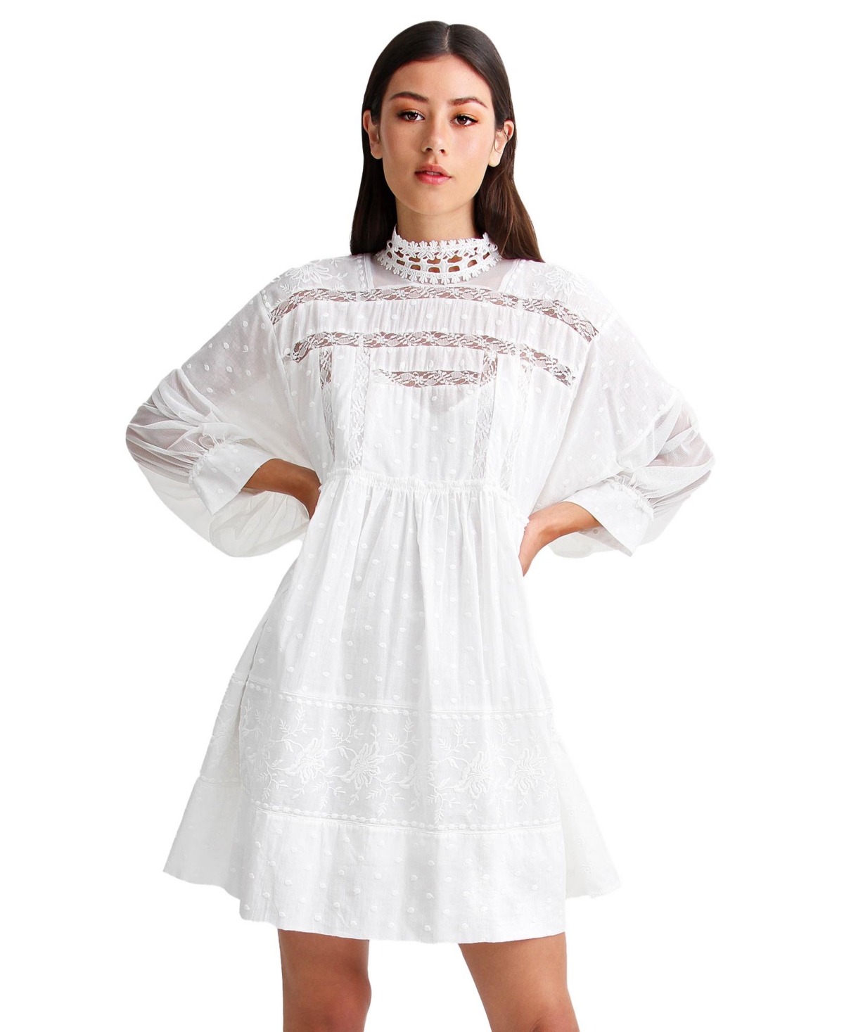 Belle & Bloom Women’s Unforgettable Oversized Lace Mini Dress – White