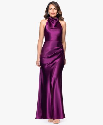 Betsy Adam Womens Cowl Halter Neck Charmeuse Long Dress