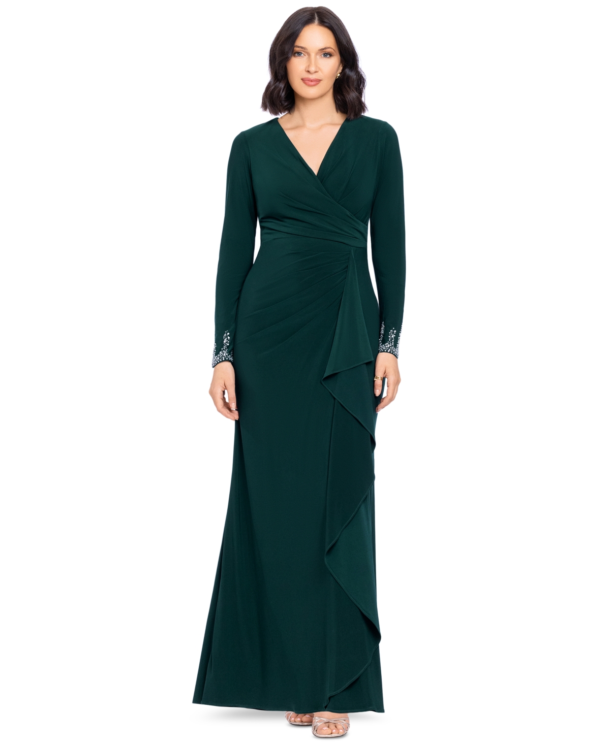 Betsy & Adam Women’s Beaded Sleeve Ruched Maxi Dress – Forest Betsy & Adam Women’s Beaded Sleeve Ruched Maxi Dress – Forest