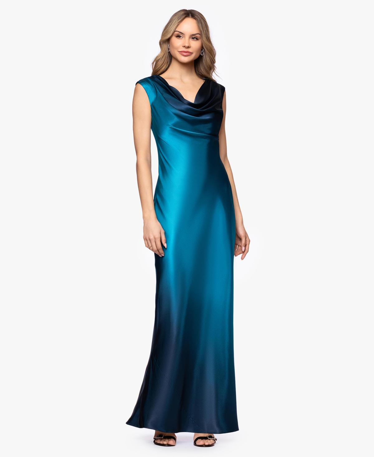 Betsy & Adam Women’s Cowl Neck Long Dress – Navy/Teal Betsy & Adam Women’s Cowl Neck Long Dress – Navy/Teal