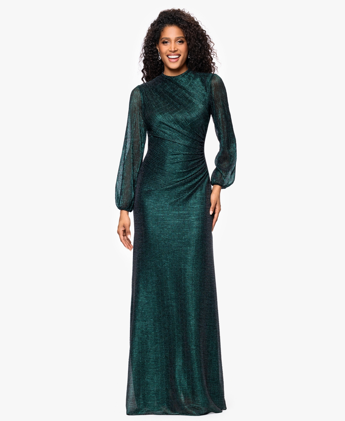 Betsy & Adam Women’s Long Sleeve Maxi Dress – Black/Emerald