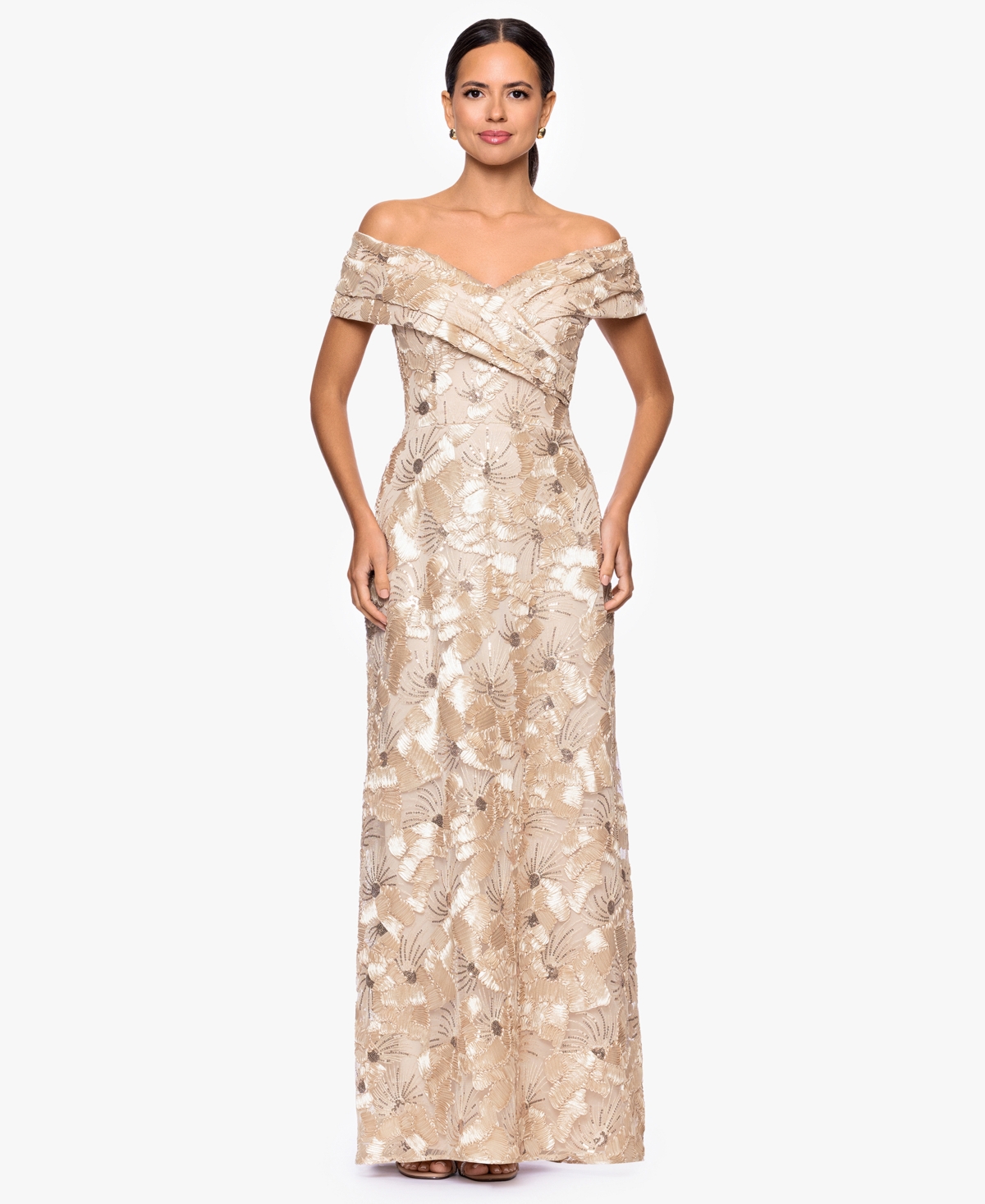 Betsy & Adam Women’s Off-The-Shoulder Dress – Champagne