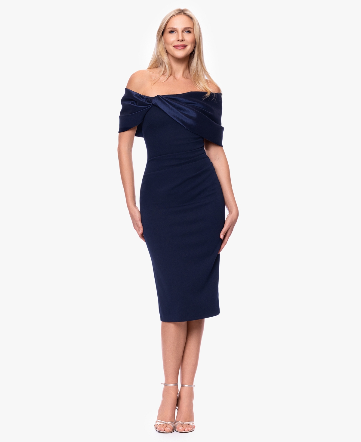 Betsy & Adam Women’s Off-The-Shoulder Midi Dress – Navy Betsy & Adam Women’s Off-The-Shoulder Midi Dress – Navy