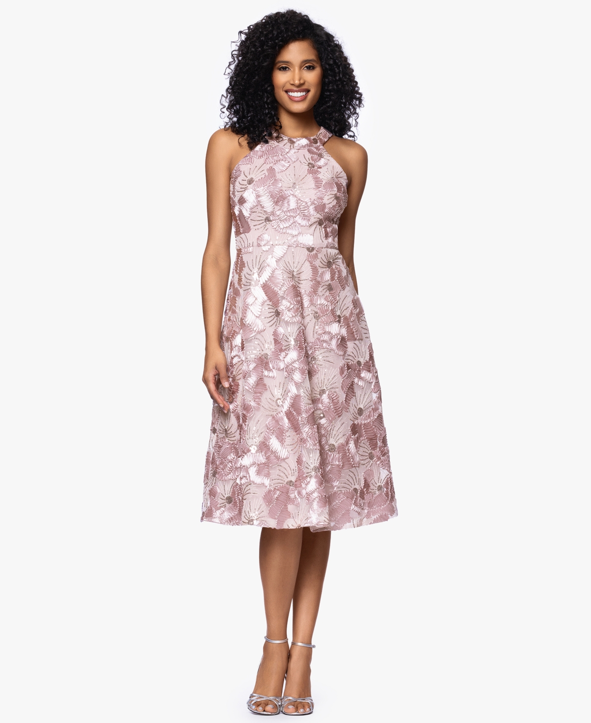 Betsy & Adam Women’s Sequined Sleeveless Midi Dress – Blush Betsy & Adam Women’s Sequined Sleeveless Midi Dress – Blush