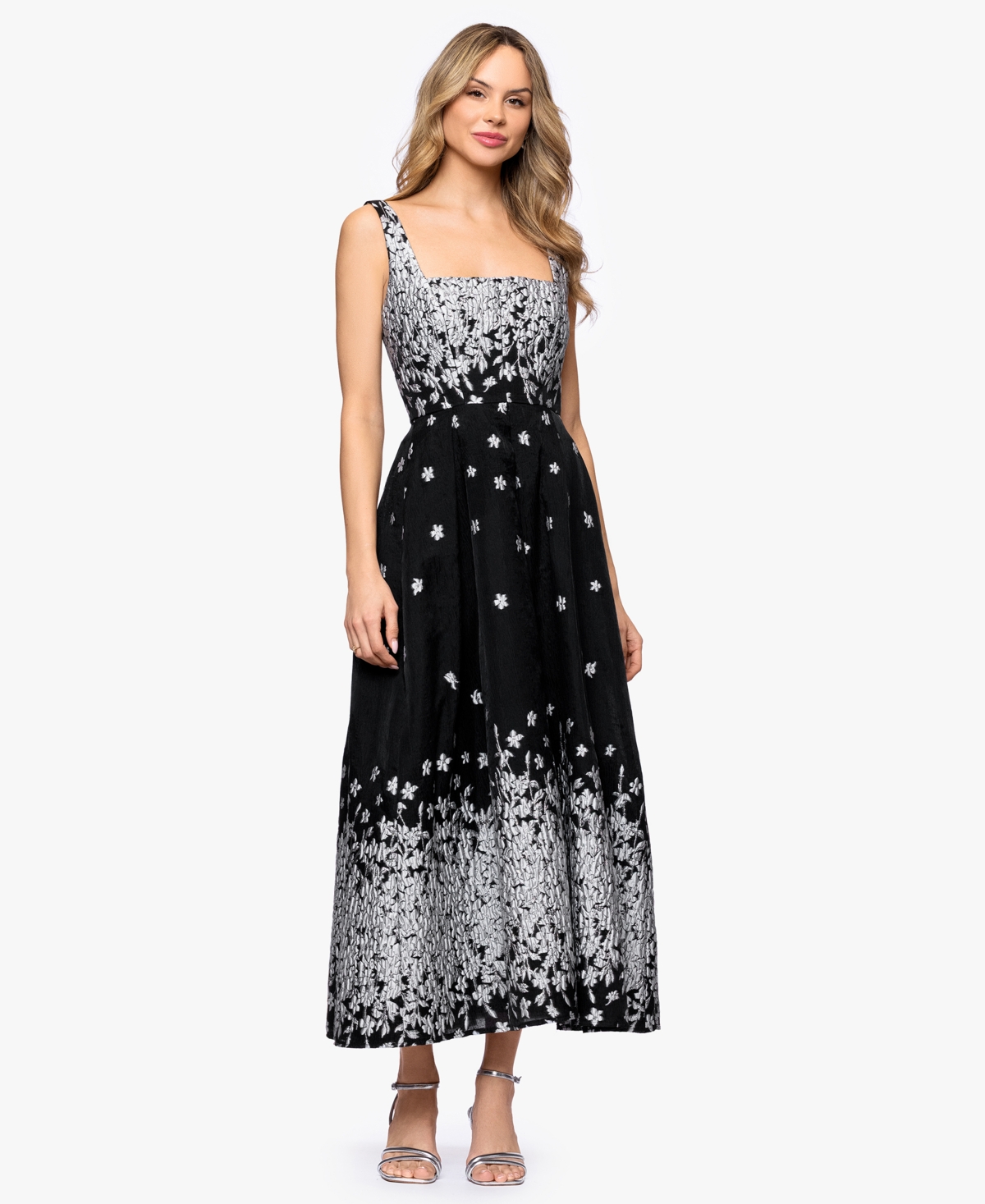 Betsy & Adam Women’s Square Neck Dress – SILVER/BLACK