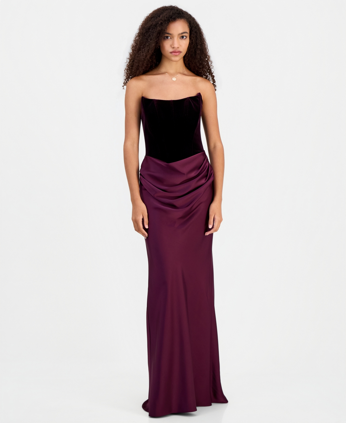 Betsy & Adam Women’s Strapless Velvet Corset Dress – Plum