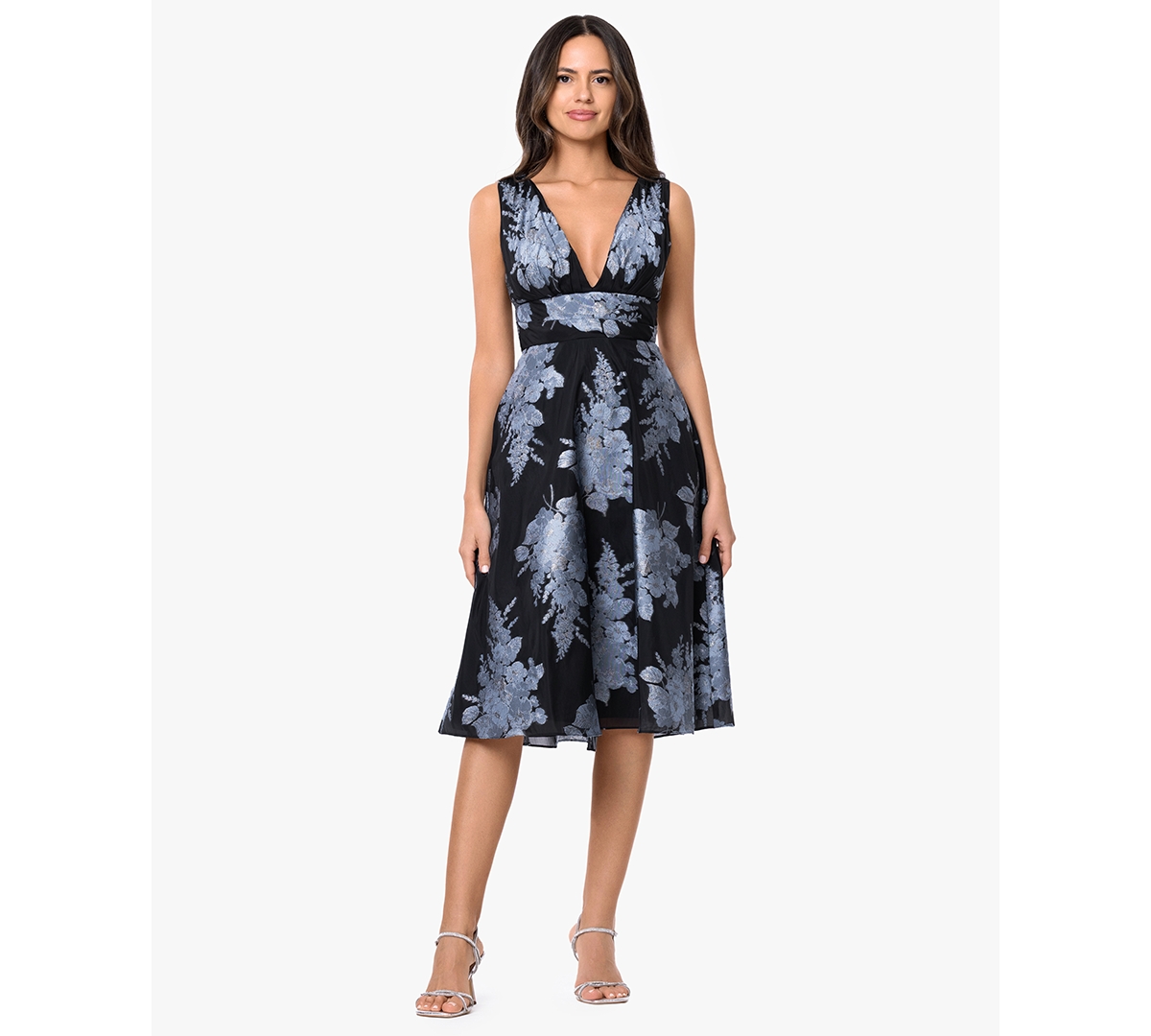 Betsy & Adam Women’s V-Neck Brocade Dress – Black Light Blue Betsy & Adam Women’s V-Neck Brocade Dress – Black Light Blue