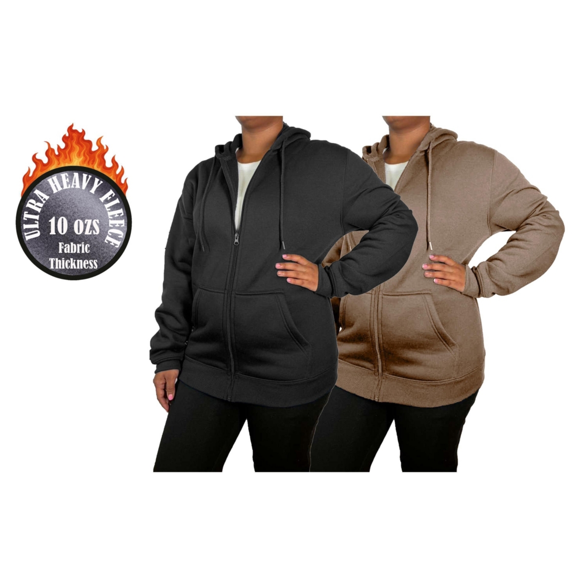 Blue Ice Women’s Galaxy By Harvic Loose Fit Super Heavyweight Fleece Lined Full-Zip Hoodie-2 Pack – Black-brown Blue Ice Women’s Galaxy By Harvic Loose Fit Super Heavyweight Fleece Lined Full-Zip Hoodie-2 Pack – Black-brown