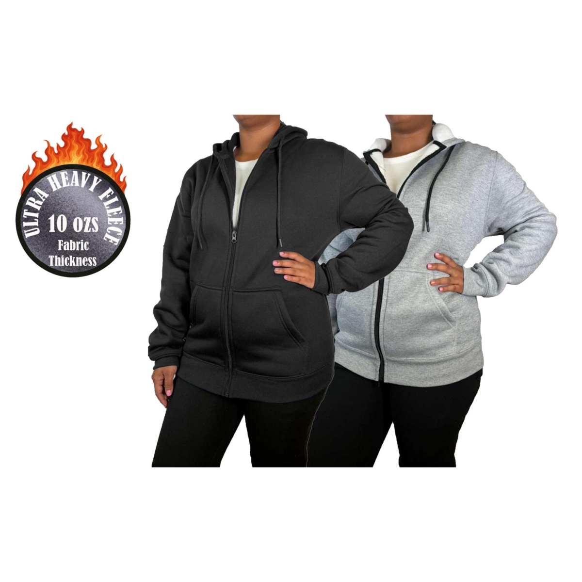 Blue Ice Women’s Galaxy By Harvic Loose Fit Super Heavyweight Fleece Lined Full-Zip Hoodie-2 Pack – Black-heather grey Blue Ice Women’s Galaxy By Harvic Loose Fit Super Heavyweight Fleece Lined Full-Zip Hoodie-2 Pack – Black-heather grey