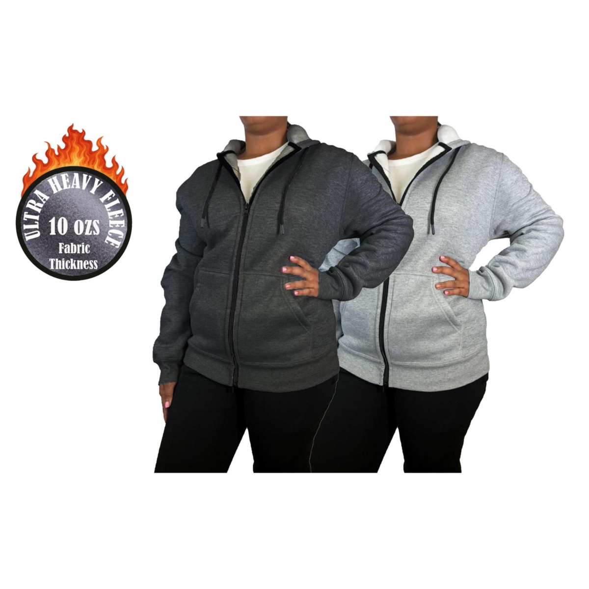 Blue Ice Women’s Galaxy By Harvic Loose Fit Super Heavyweight Fleece Lined Full-Zip Hoodie-2 Pack – Charcoal-heather grey Blue Ice Women’s Galaxy By Harvic Loose Fit Super Heavyweight Fleece Lined Full-Zip Hoodie-2 Pack – Charcoal-heather grey