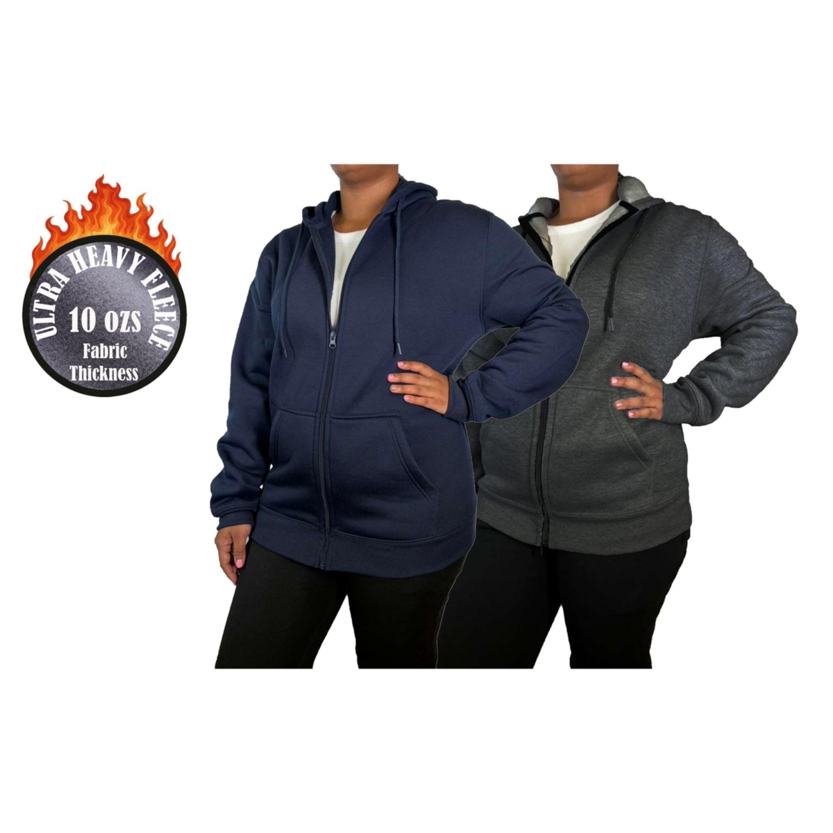 Blue Ice Women’s Galaxy By Harvic Loose Fit Super Heavyweight Fleece Lined Full-Zip Hoodie-2 Pack – Charcoal-navy Blue Ice Women’s Galaxy By Harvic Loose Fit Super Heavyweight Fleece Lined Full-Zip Hoodie-2 Pack – Charcoal-navy
