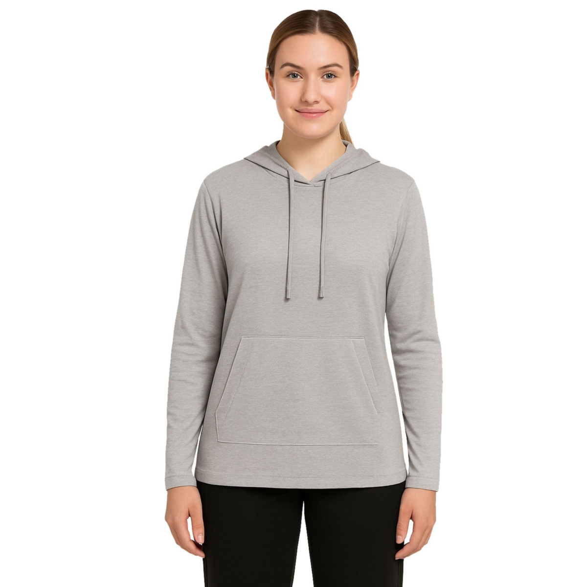 Blue Ice Women’s Loose Fit Cotton Lightweight Casual Pullover Drawstring Hoodie With Pocket – Light Grey