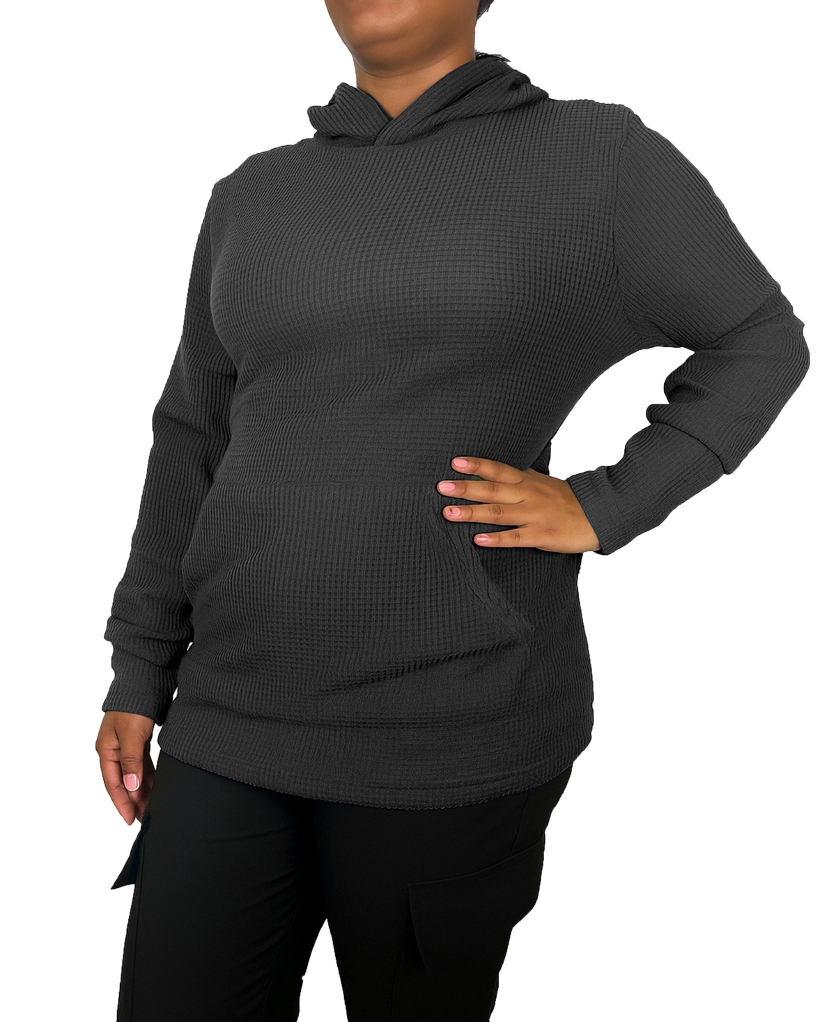 Blue Ice Women’s Loose Fit Waffle Knit Thermal Pullover Hoodie – Black Blue Ice Women’s Loose Fit Waffle Knit Thermal Pullover Hoodie – Black