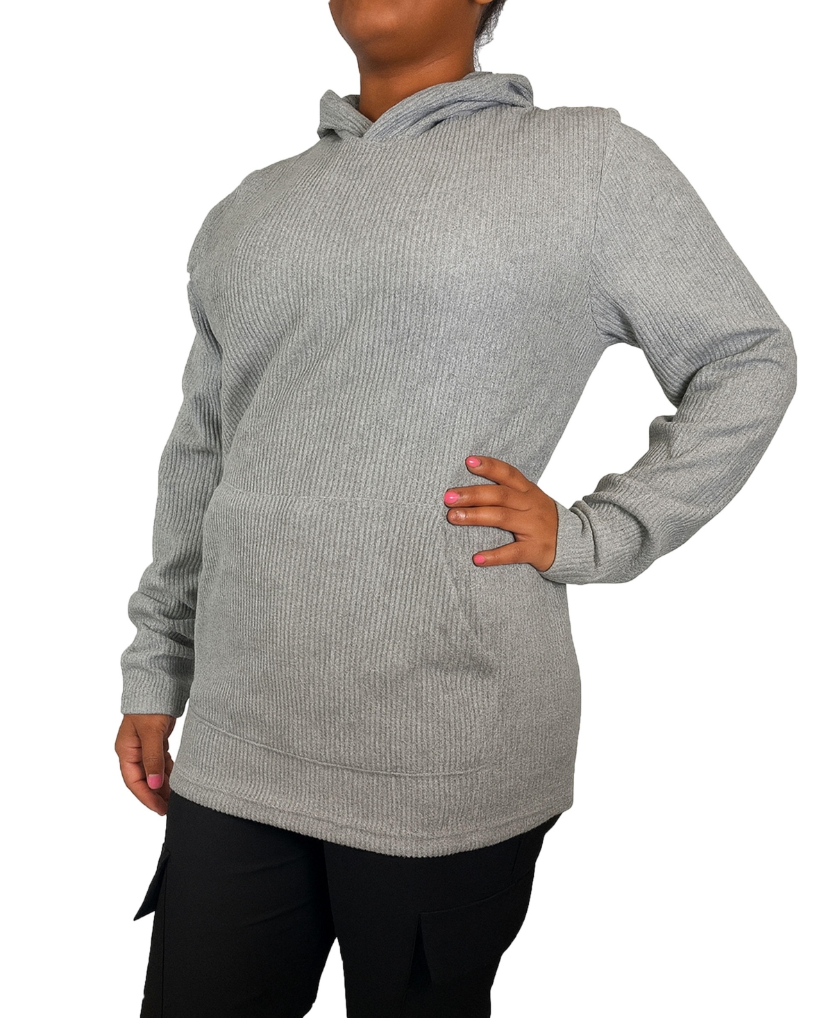 Blue Ice Women’s Loose Fit Waffle Knit Thermal Pullover Hoodie – Heather grey Blue Ice Women’s Loose Fit Waffle Knit Thermal Pullover Hoodie – Heather grey