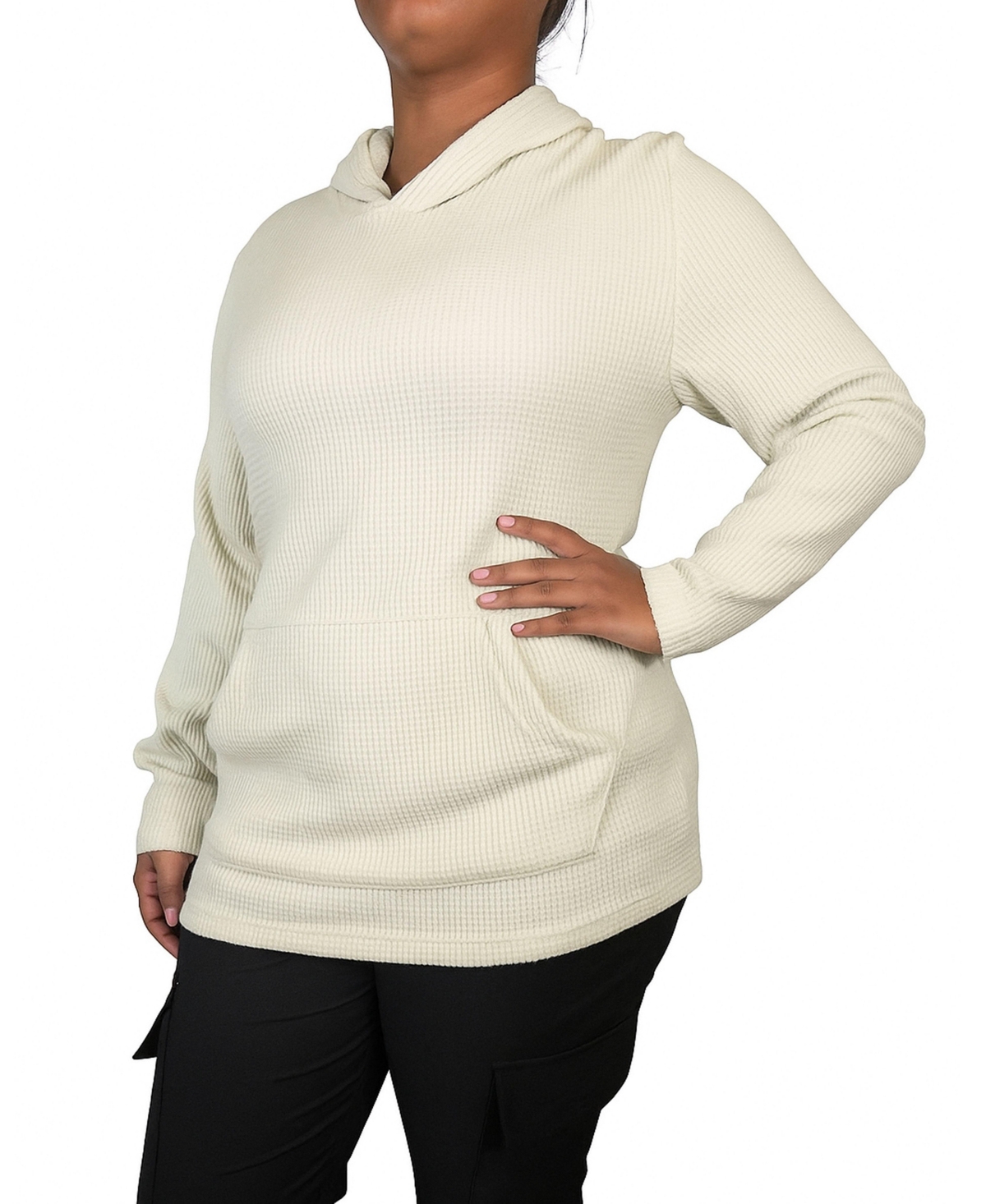 Blue Ice Women’s Loose Fit Waffle Knit Thermal Pullover Hoodie – Natural