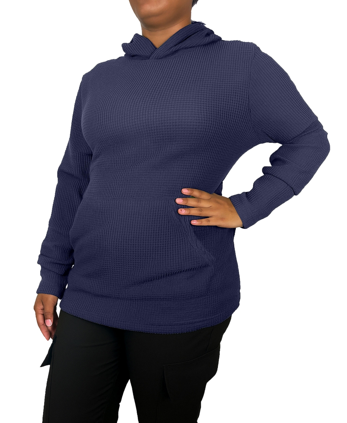 Blue Ice Women’s Loose Fit Waffle Knit Thermal Pullover Hoodie – Navy Blue Ice Women’s Loose Fit Waffle Knit Thermal Pullover Hoodie – Navy
