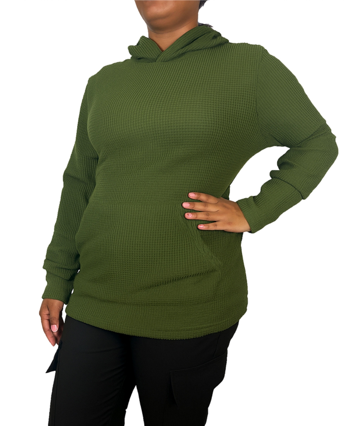Blue Ice Women’s Loose Fit Waffle Knit Thermal Pullover Hoodie – Olive Blue Ice Women’s Loose Fit Waffle Knit Thermal Pullover Hoodie – Olive
