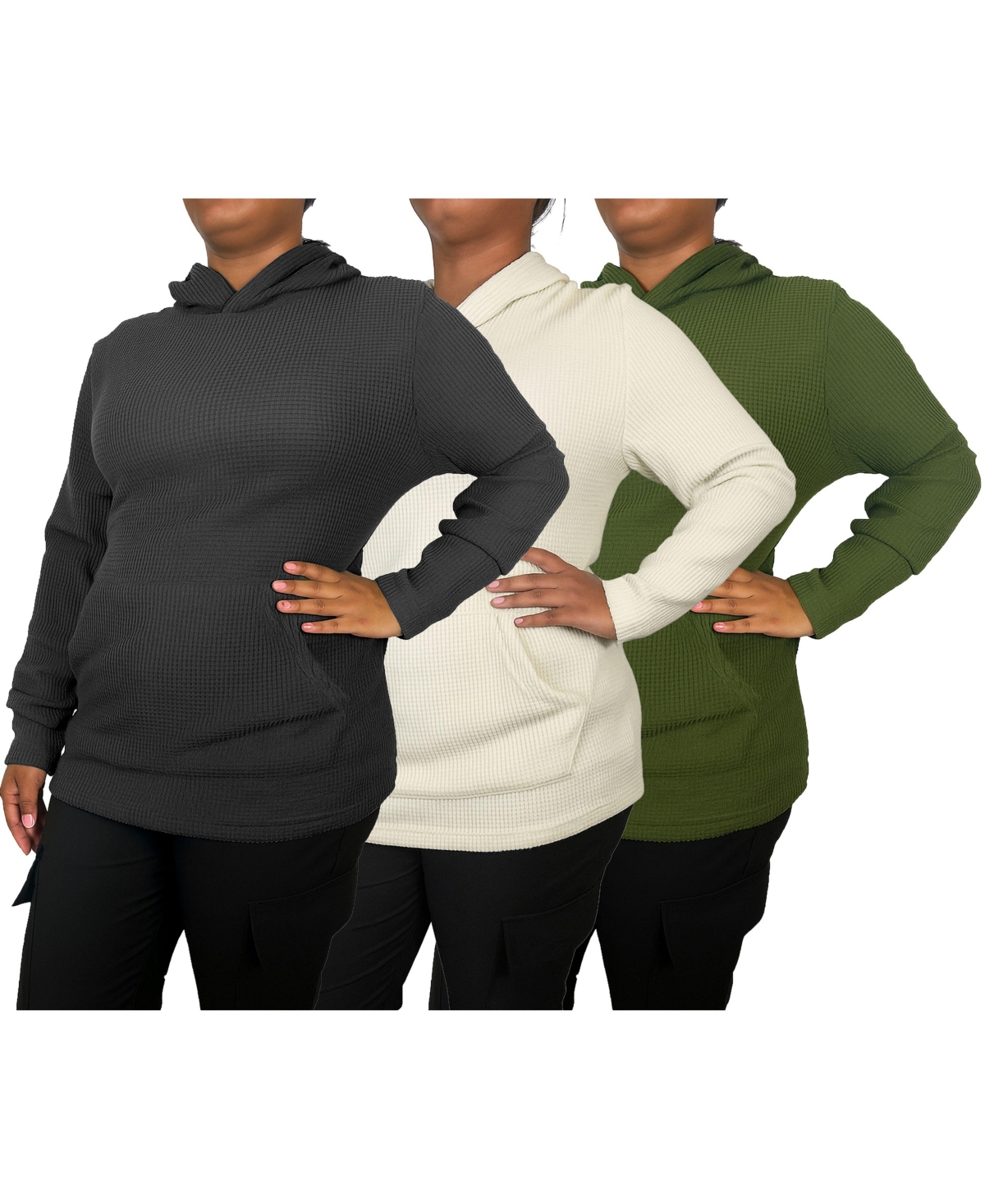 Blue Ice Women’s Womeen’s Loose Fit Waffle Knit Thermal Pullover Hoodie -3 Pack – Black-natural-olive Blue Ice Women’s Womeen’s Loose Fit Waffle Knit Thermal Pullover Hoodie -3 Pack – Black-natural-olive