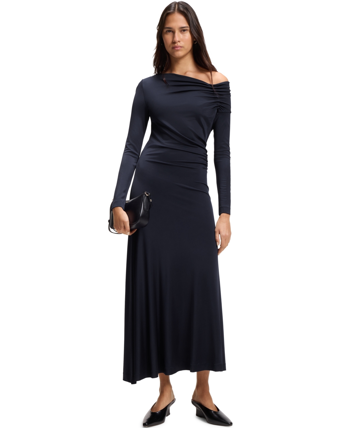 Boss by Hugo Boss Women’s Asymmetric Neckline Long-Sleeved Dress – Dark Blue Boss by Hugo Boss Women’s Asymmetric Neckline Long-Sleeved Dress – Dark Blue