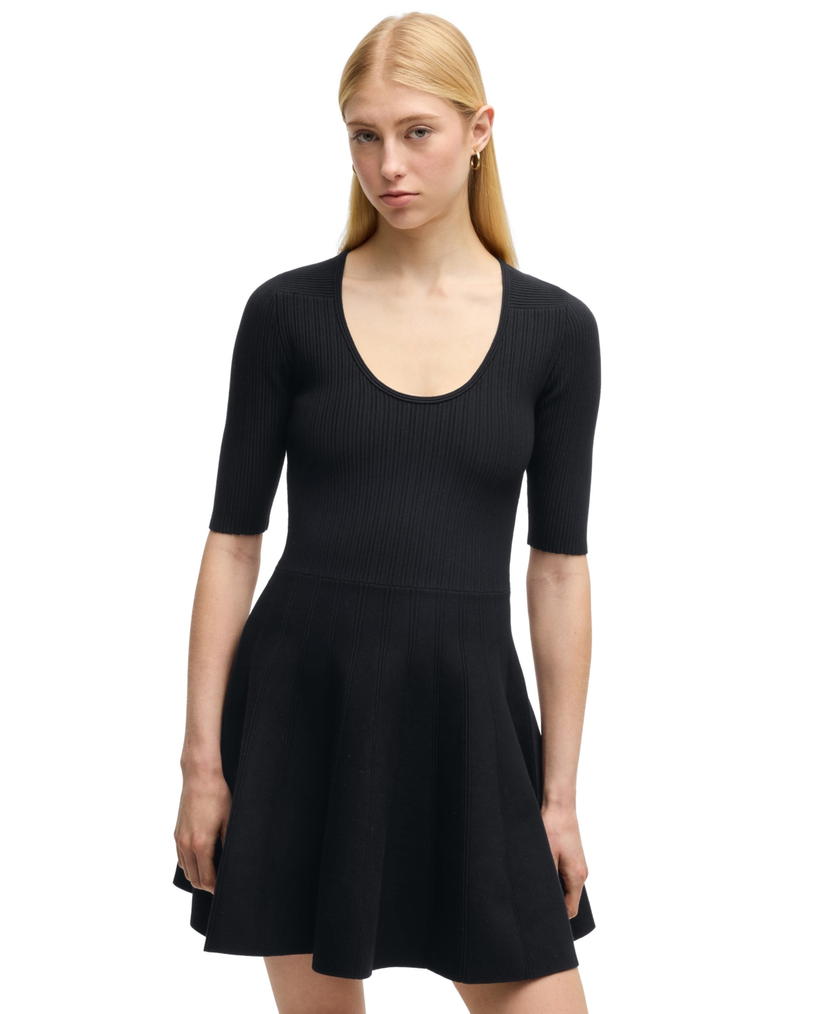 Boss by Hugo Boss Women’s Scoop-Neck Flared Dress – Black Boss by Hugo Boss Women’s Scoop-Neck Flared Dress – Black