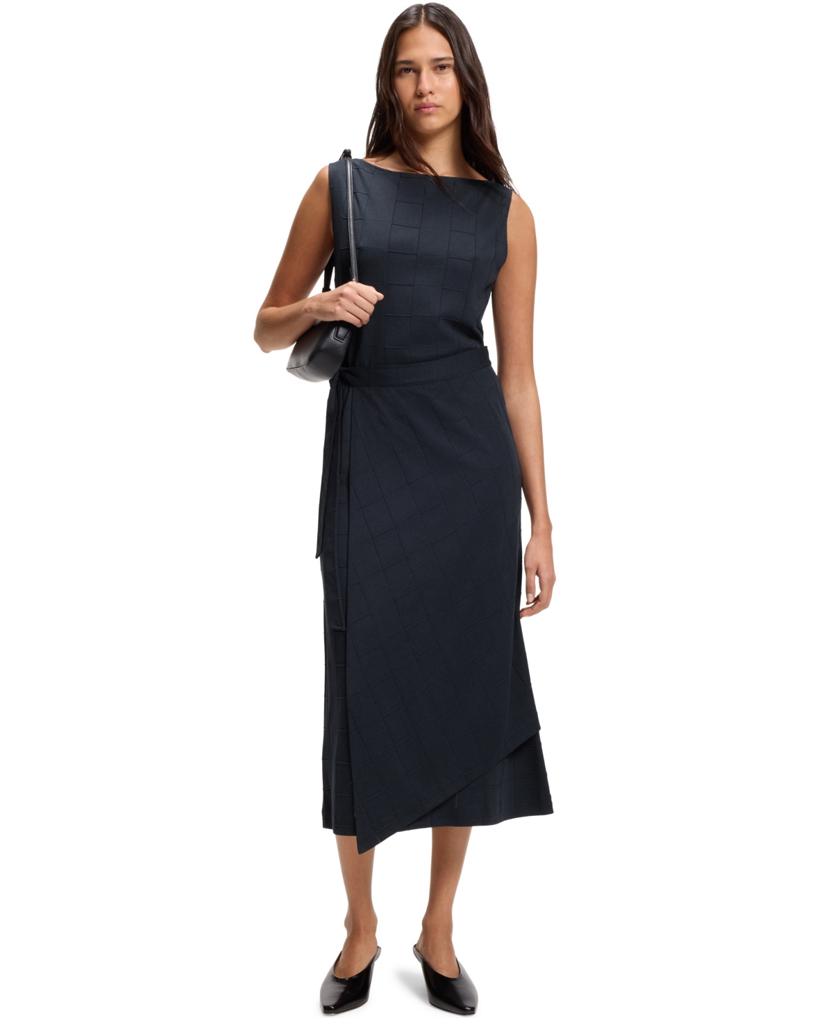 Boss by Hugo Boss Women’s Slim-Fit Checked Jersey Dress – Dark Blue