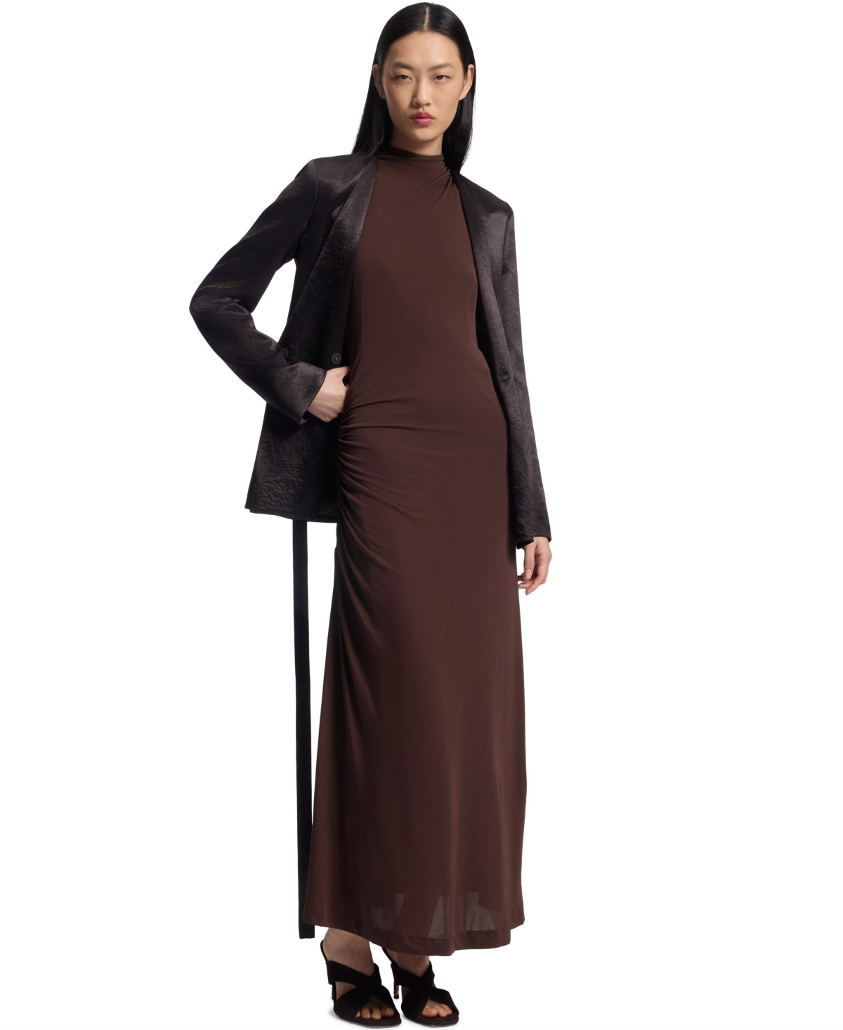 Boss by Hugo Boss Women’s Slim-Fit Gathered Detail Jersey Dress – Dark Brown Boss by Hugo Boss Women’s Slim-Fit Gathered Detail Jersey Dress – Dark Brown