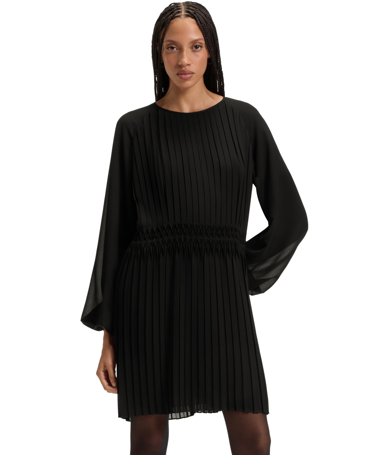 Boss by Hugo Boss Women’s Smocked Waistband Plisse Dress – Black Boss by Hugo Boss Women’s Smocked Waistband Plisse Dress – Black