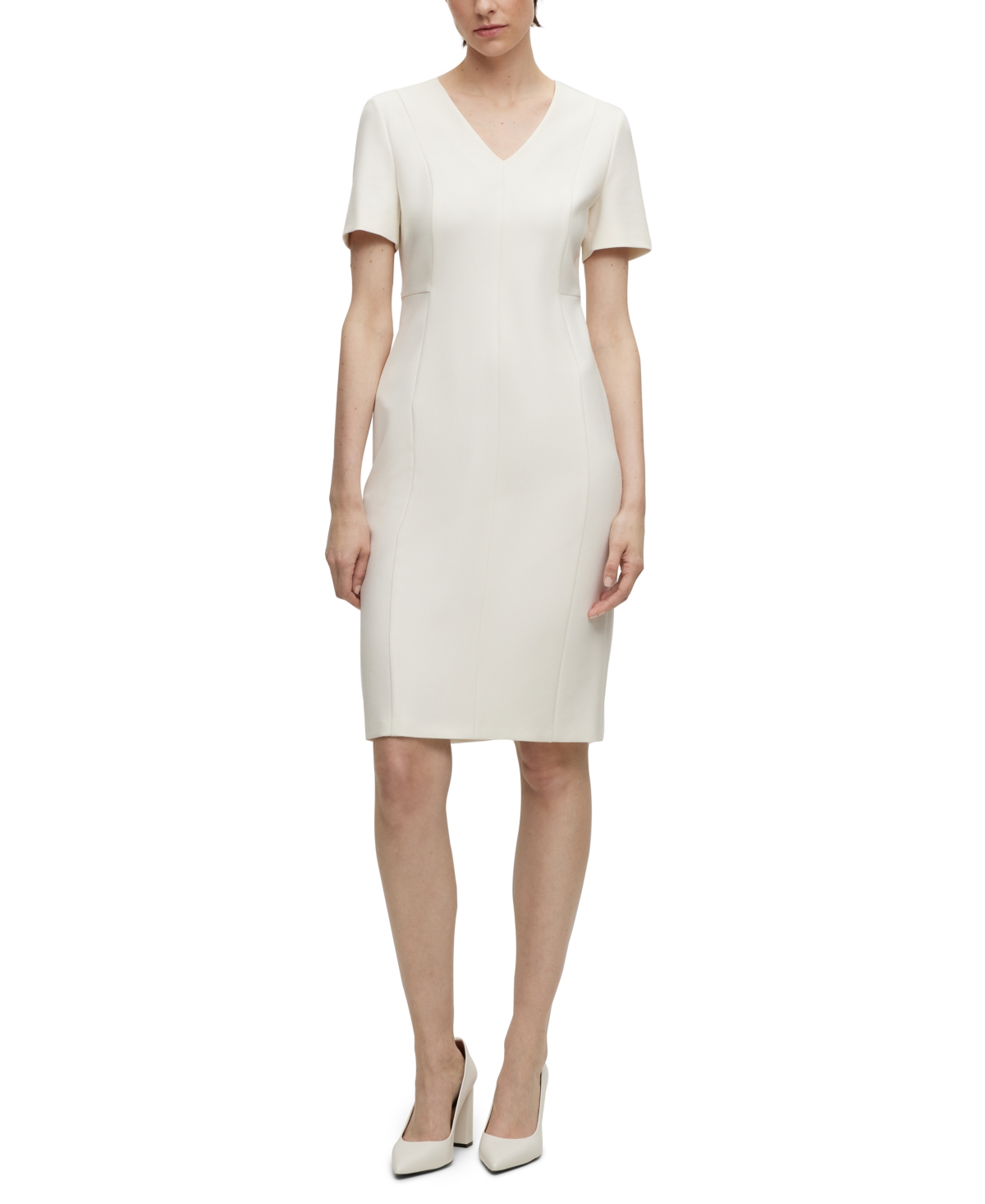 Boss by Hugo Boss Women’s Stretch Fabric Slim-Fit Business Dress – Open White Boss by Hugo Boss Women’s Stretch Fabric Slim-Fit Business Dress – Open White