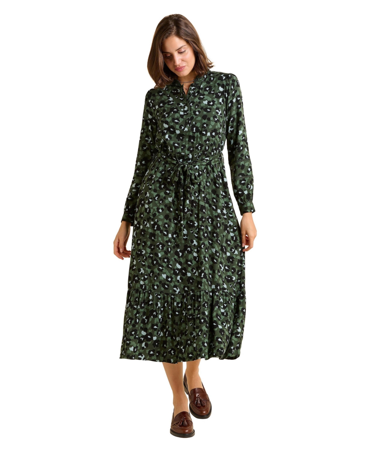 Brakeburn Women’s Luna Long Sleeve Button Midi Dress – Green Brakeburn Women’s Luna Long Sleeve Button Midi Dress – Green