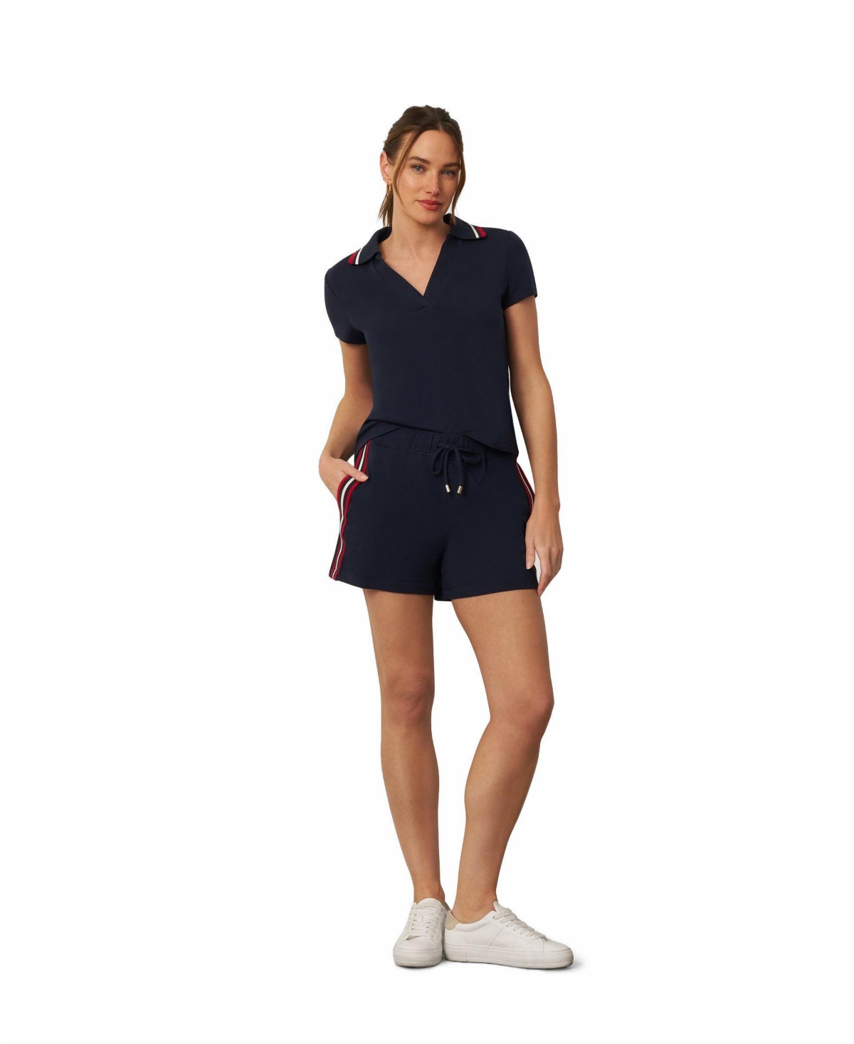 Cable & Gauge Women’s Sporty Rib Polo and Short Set – Navy blazer