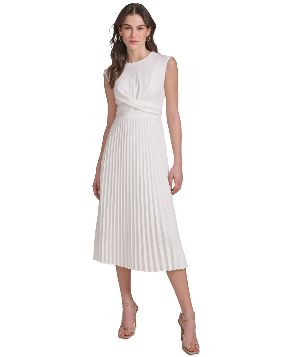 Calvin Klein Women’s A-Line Pleated Midi Dress – Cream Calvin Klein Women’s A-Line Pleated Midi Dress – Cream