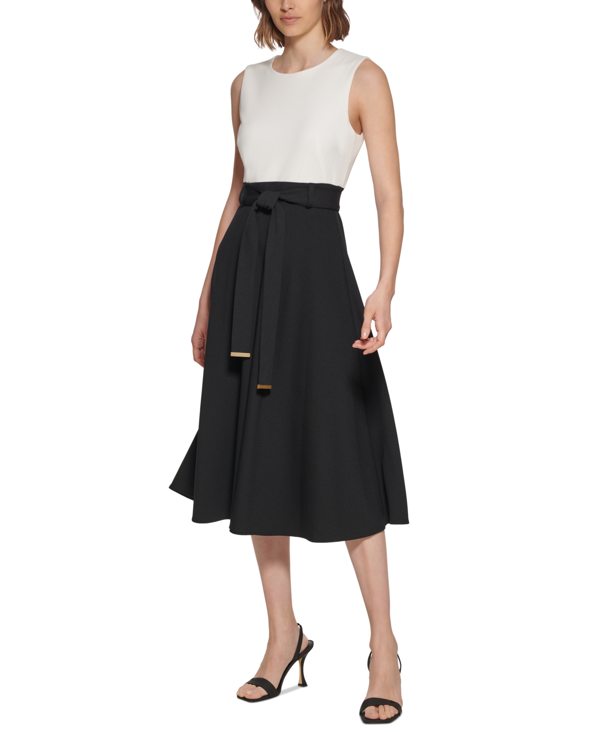 Calvin Klein Women’s Belted A-Line Dress – White Black Calvin Klein Women’s Belted A-Line Dress – White Black