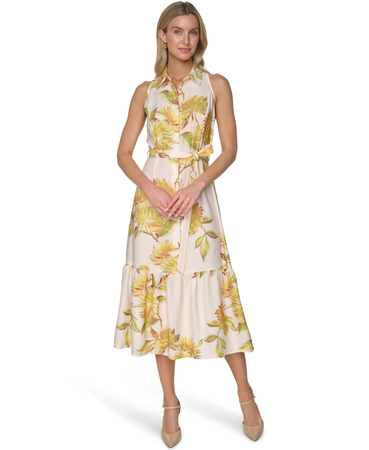 Calvin Klein Women’s Collared Midi Dress – CREAM MULTI Calvin Klein Women’s Collared Midi Dress – CREAM MULTI