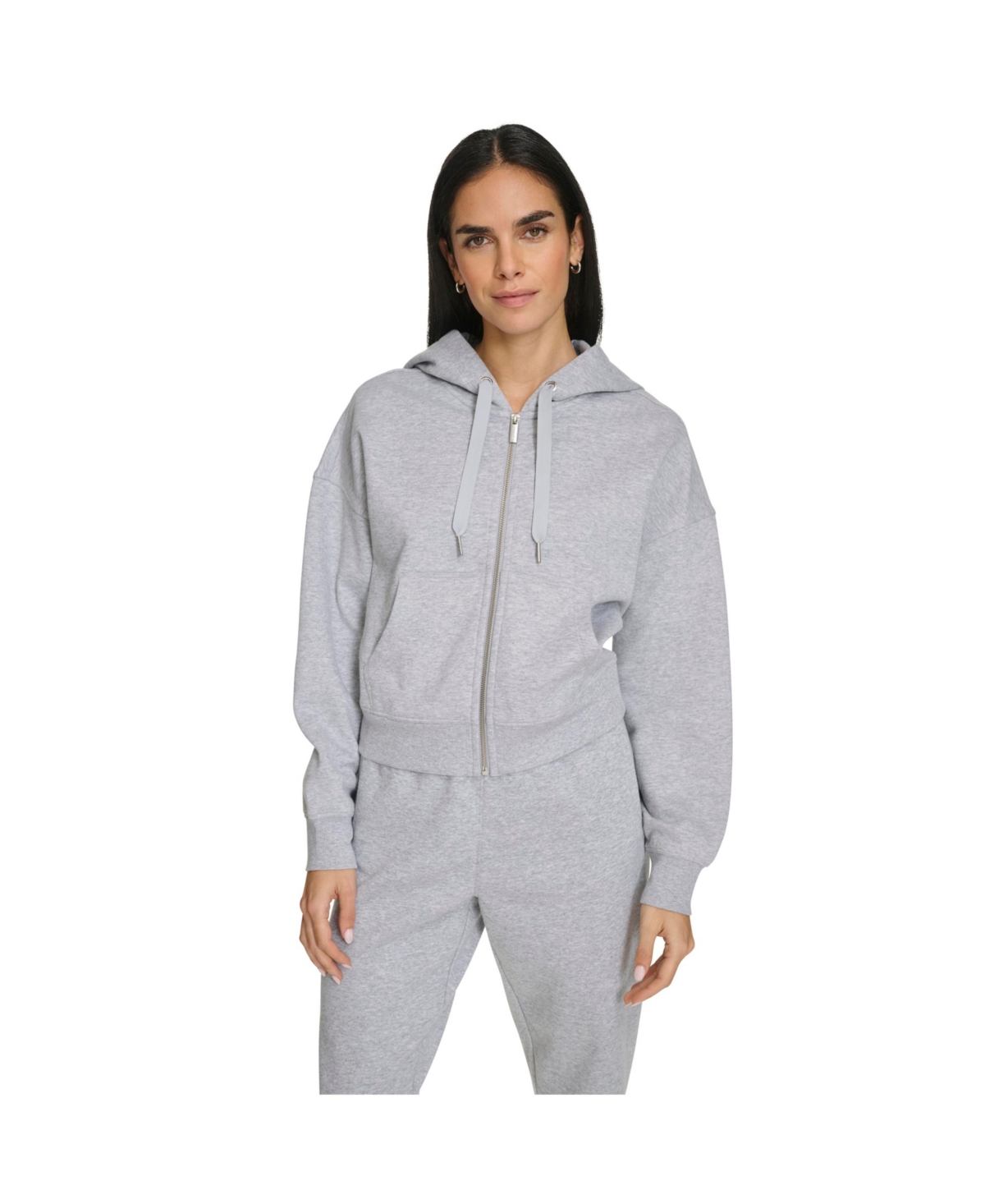 Calvin Klein Women’s Fleece Crop Zip-Front Long-Sleeve Hoodie – Pearl Gray Heather
