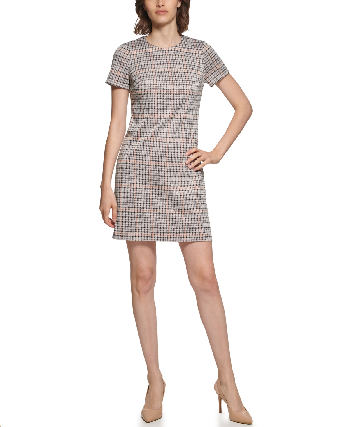 Calvin Klein Women’s Jacquard Ponte Shift Dress – Black Multi Calvin Klein Women’s Jacquard Ponte Shift Dress – Black Multi
