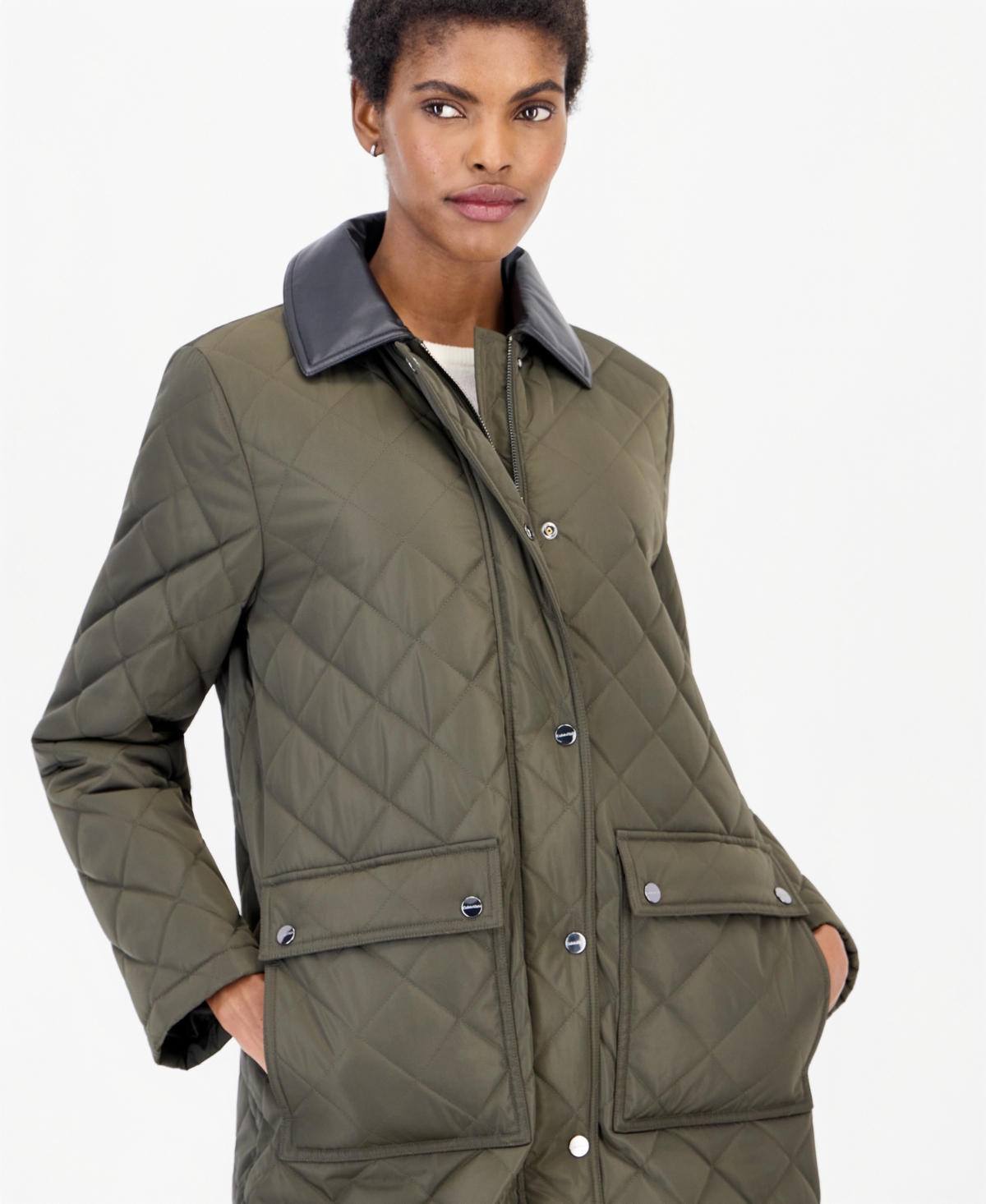 Calvin Klein Women’s Long Quilted Coat – Olive