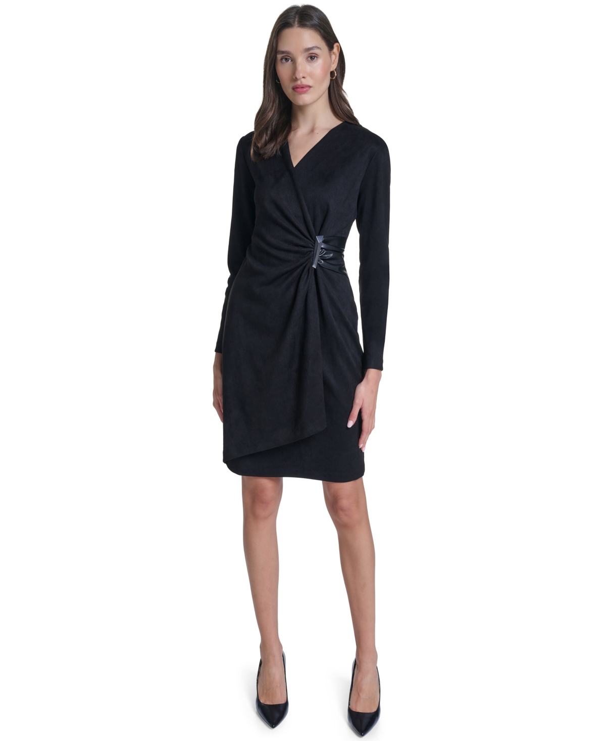 Calvin Klein Women’s Long-Sleeve Wrap Sheath Dress – Black
