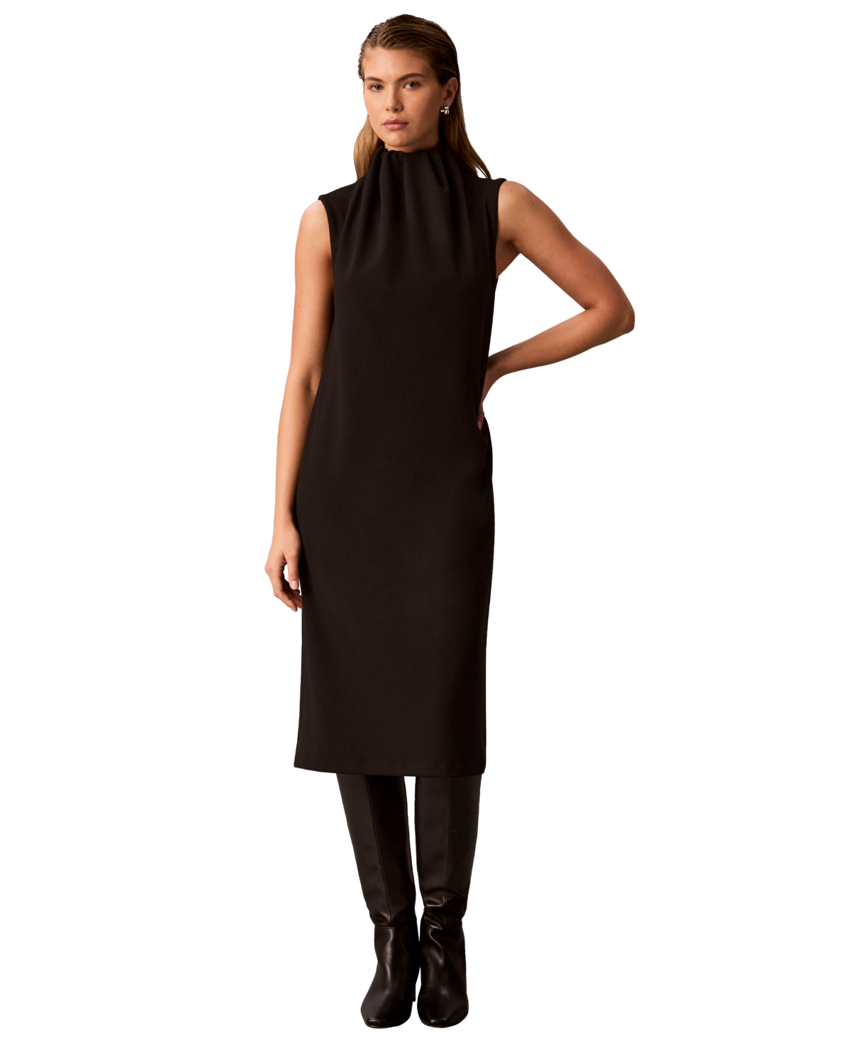 Calvin Klein Women’s Mock-Neck Sleeveless Midi Dress – Black