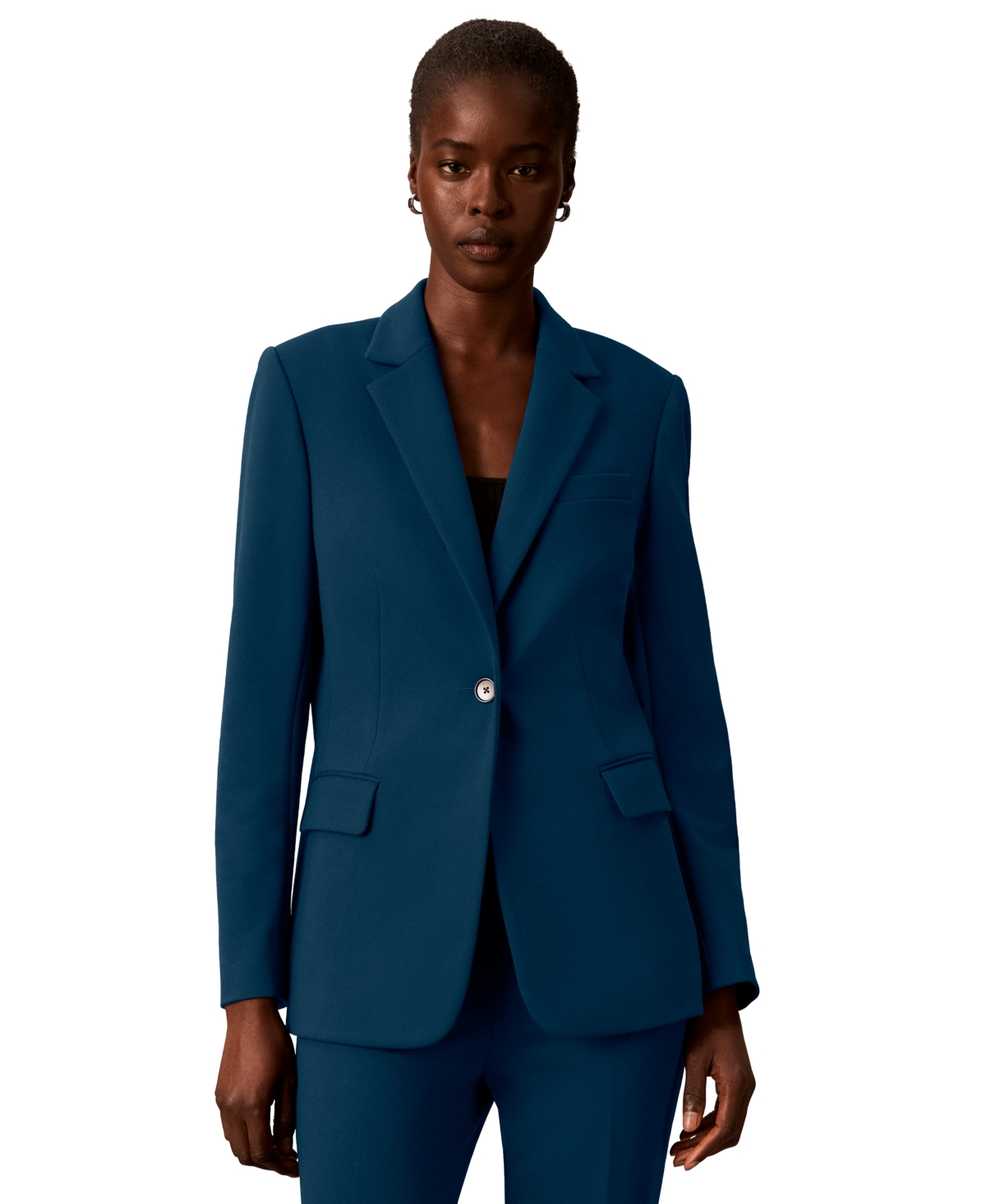 Calvin Klein Women’s Notch Collar One-Button Jacket – Estate Blue Calvin Klein Women’s Notch Collar One-Button Jacket – Estate Blue