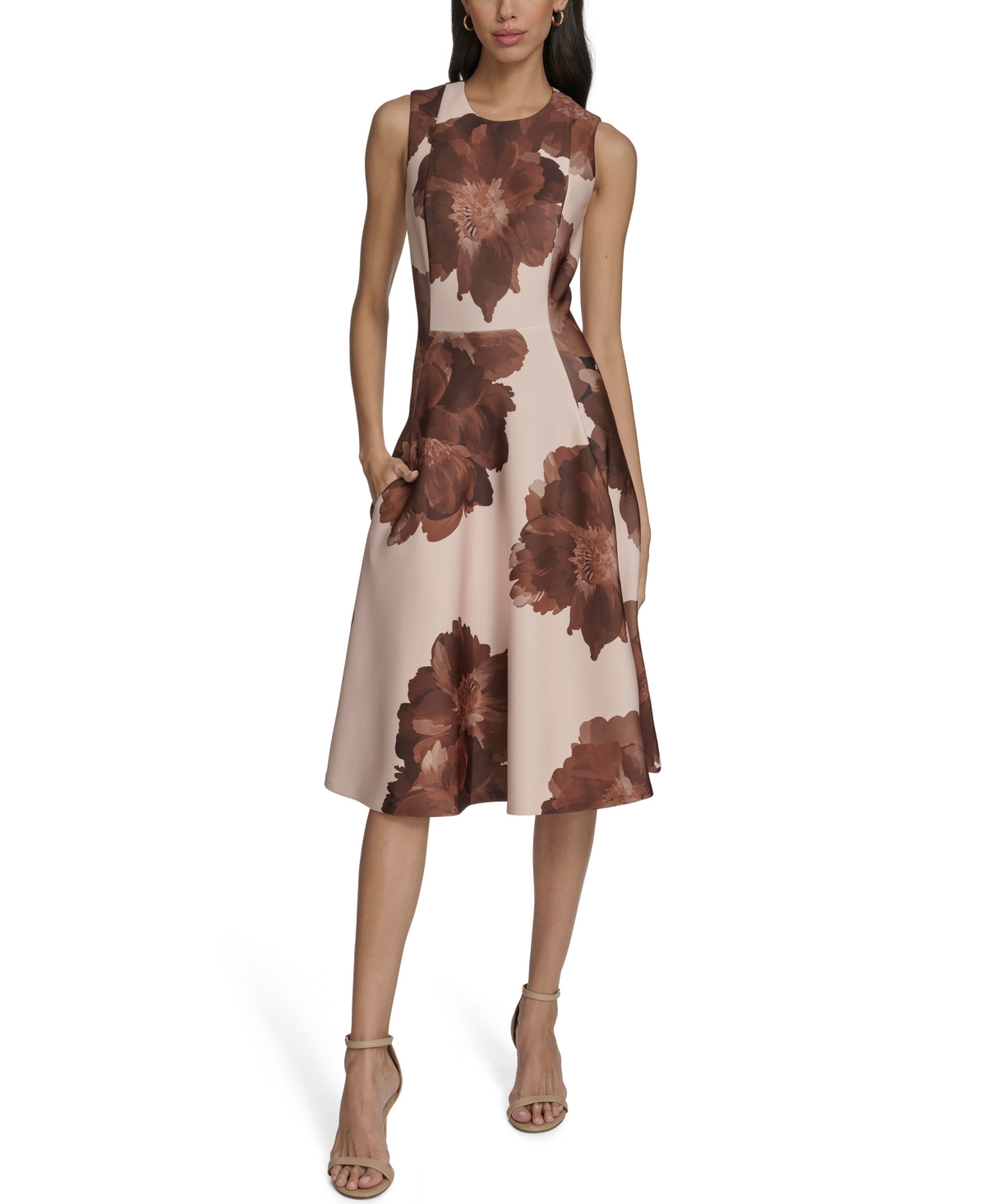 Calvin Klein Women’s Printed Scuba Fit & Flare Dress – Malachite