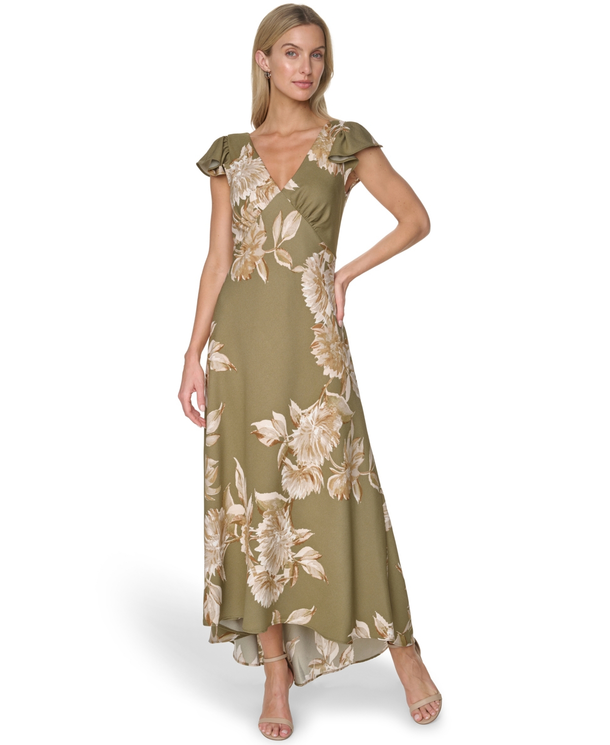 Calvin Klein Women’s Printed V-Neck Midi Dress – Light olive multi Calvin Klein Women’s Printed V-Neck Midi Dress – Light olive multi