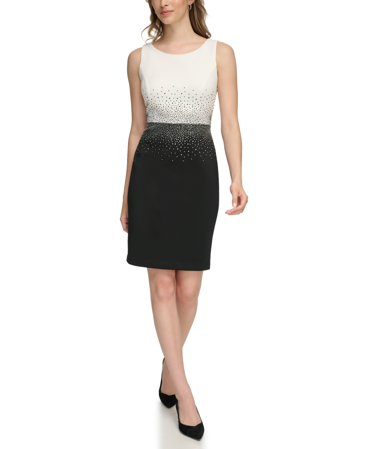Calvin Klein Women’s Scoop Neck Sleeveless Colorblock Sheath Dress – Ivory/Black