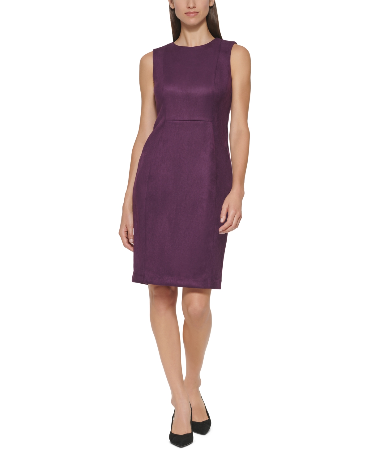 Calvin Klein Women’s Suede Sleeveless Sheath Dress – Aubergine