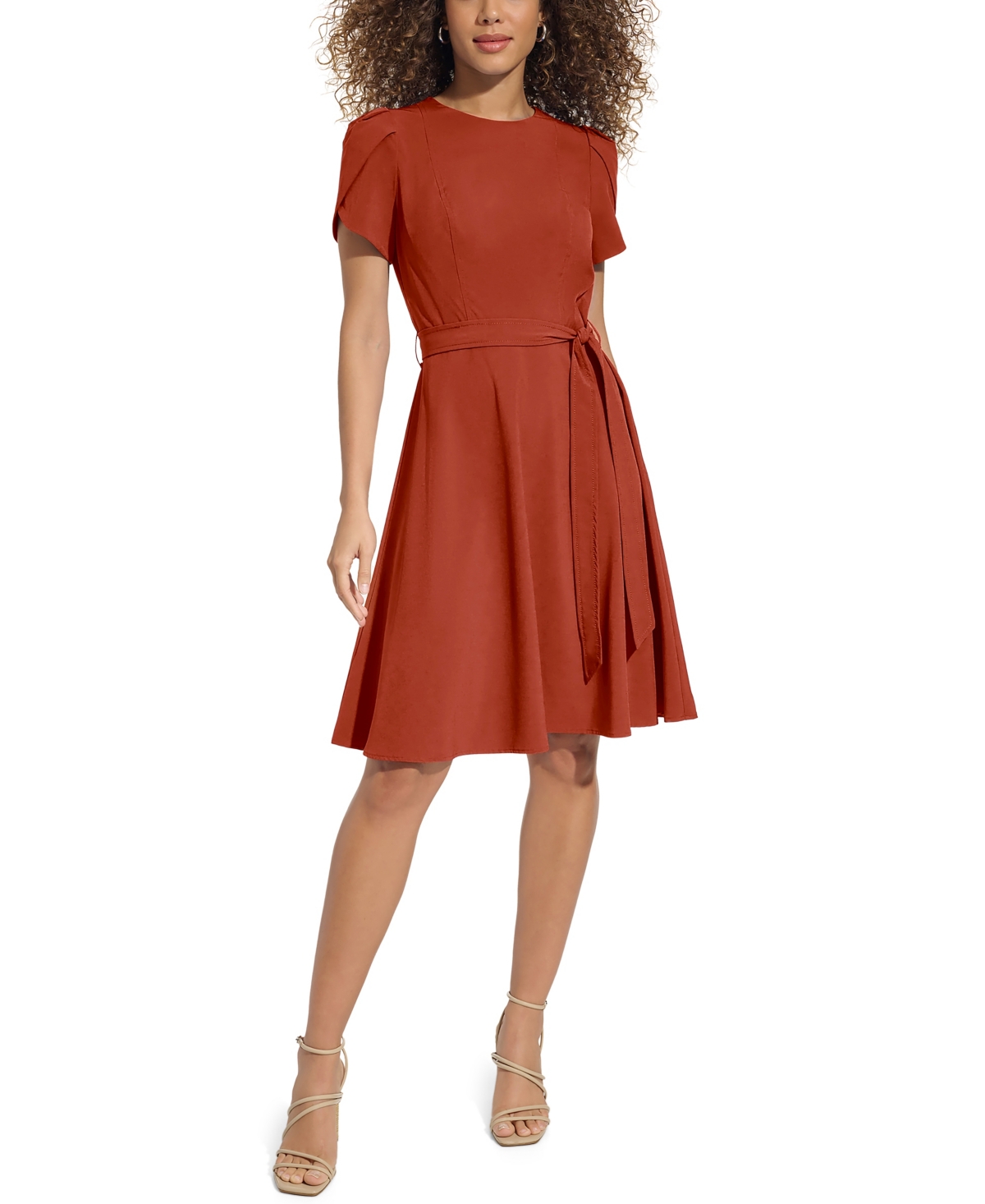 Calvin Klein Women’s Tulip Sleeve Fit & Flare Dress – Clay Calvin Klein Women’s Tulip Sleeve Fit & Flare Dress – Clay