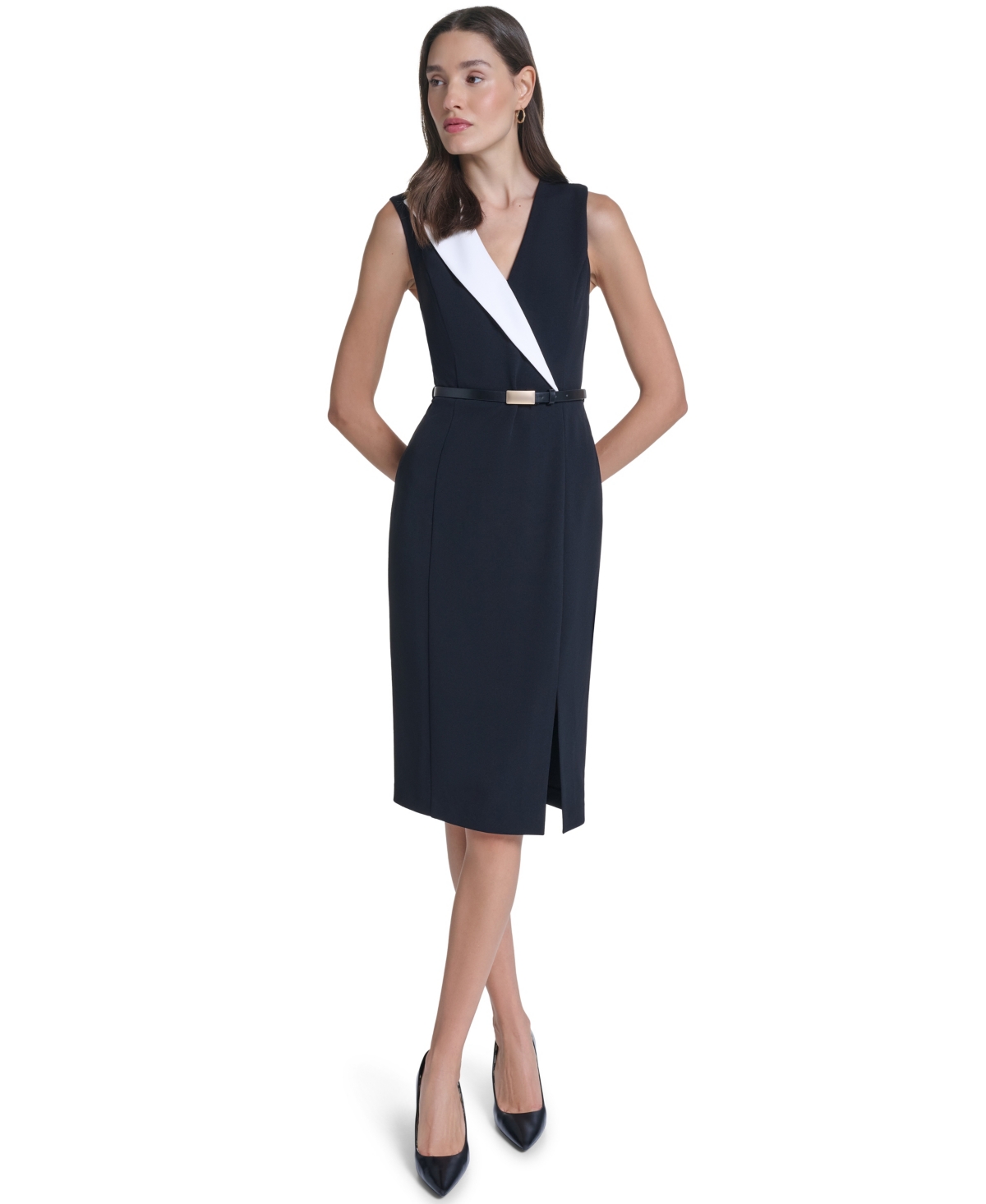 Calvin Klein Women’s V-Neck Sleeveless Sheath Dress – Black/Cream Calvin Klein Women’s V-Neck Sleeveless Sheath Dress – Black/Cream