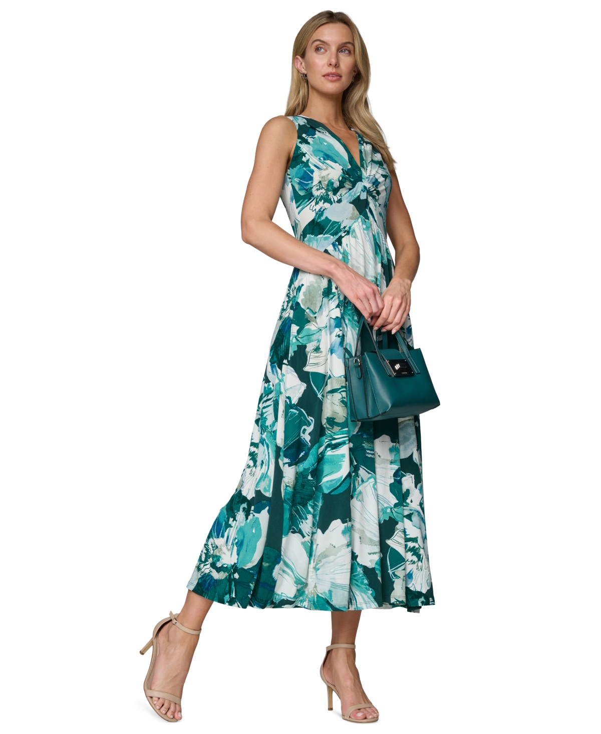 Calvin Klein Women’s V-Neck Zip-Back Midi Dress – MALACHITE MULTI Calvin Klein Women’s V-Neck Zip-Back Midi Dress – MALACHITE MULTI