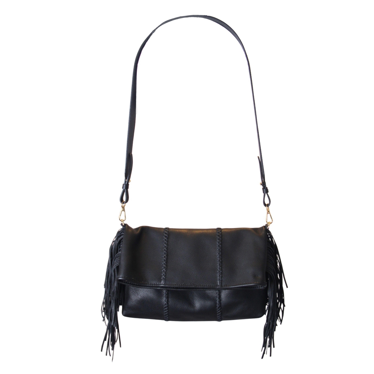 Carlos Falchi Large Fringe Leather Crossbody Messenger – Black Carlos Falchi Large Fringe Leather Crossbody Messenger – Black